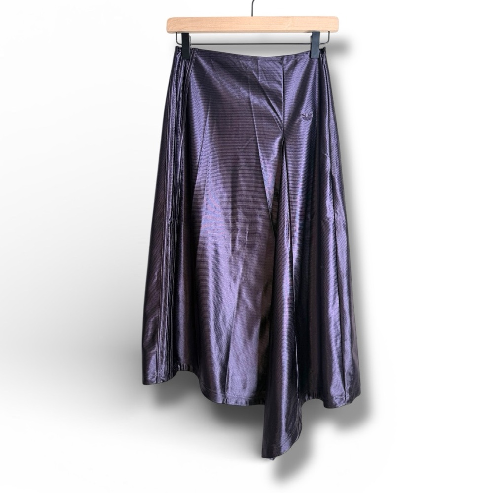 Adidas Originals Midi Asymmetrical High Rise Satin Skirt‎ in Shiny Purple Sz 2 - Picture 3 of 12